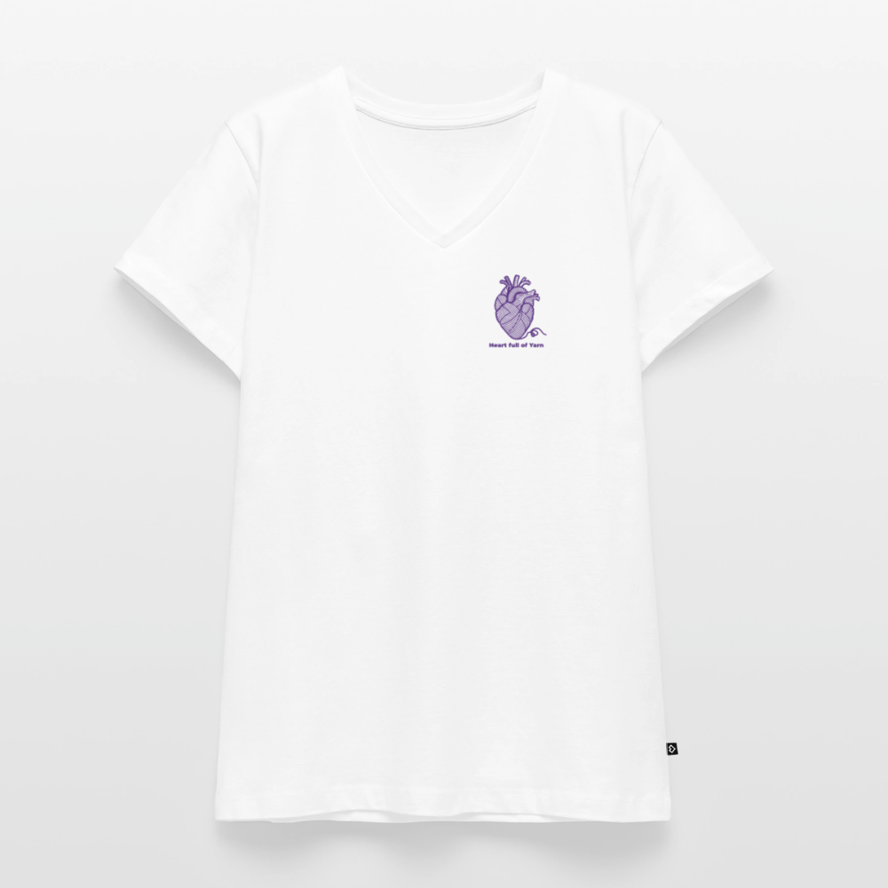 "Heart full of Yarn" Bio-T-Shirt mit V-Ausschnitt - Weiß