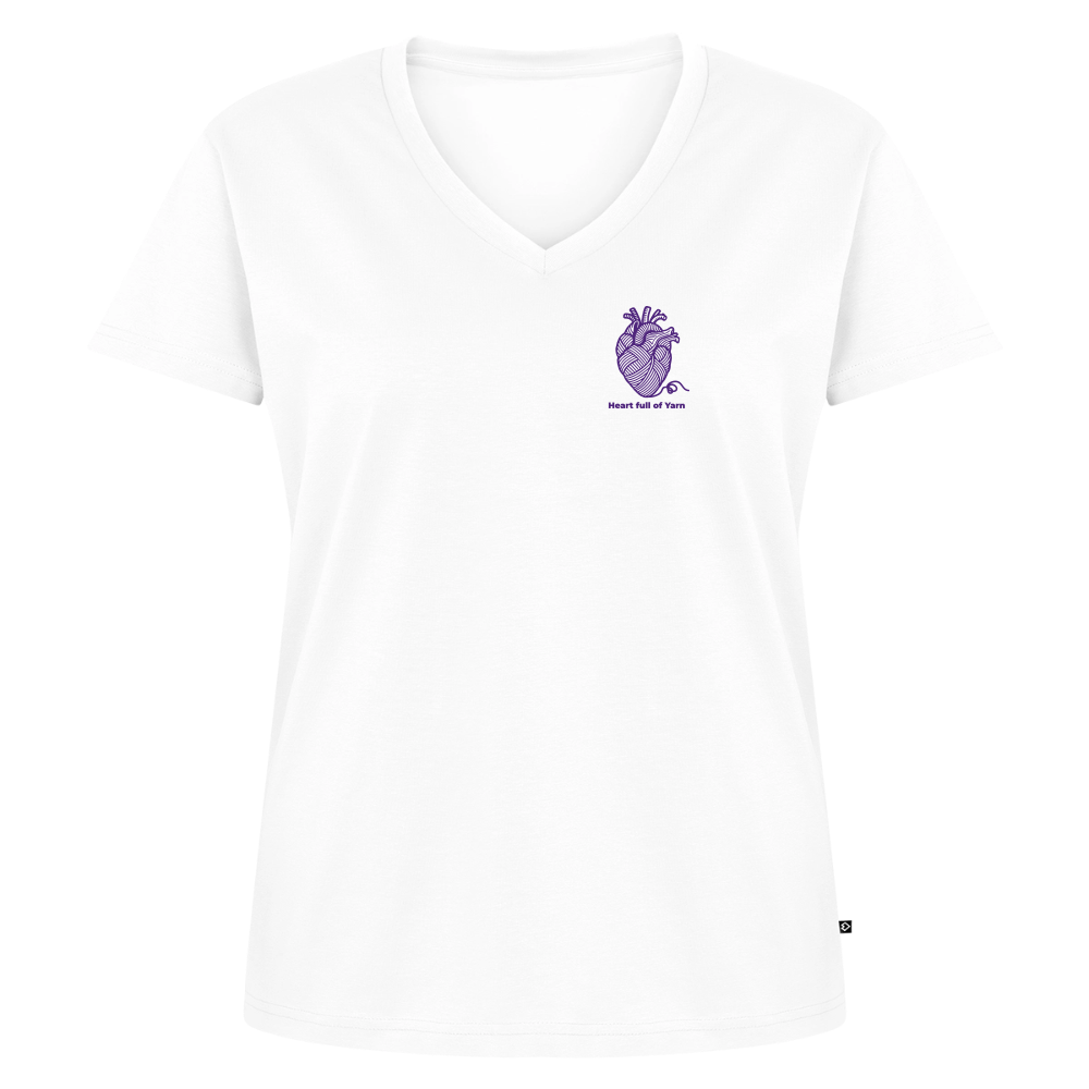 "Heart full of Yarn" Bio-T-Shirt mit V-Ausschnitt - Weiß