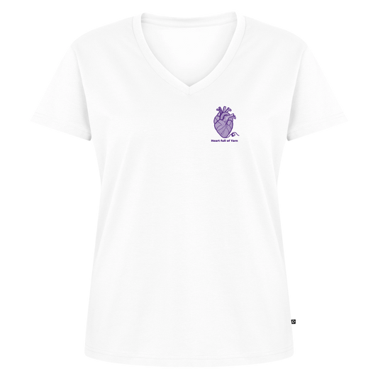 "Heart full of Yarn" Bio-T-Shirt mit V-Ausschnitt - Weiß