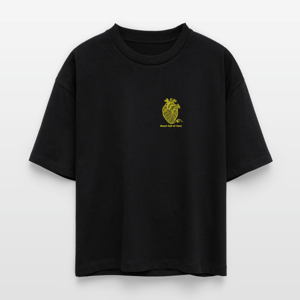 "Heart full of Yarn" boxy Bio-T-Shirt (schwarz-gelb) - Schwarz